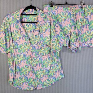lauren james womens pajama short set size XXL pink button front
